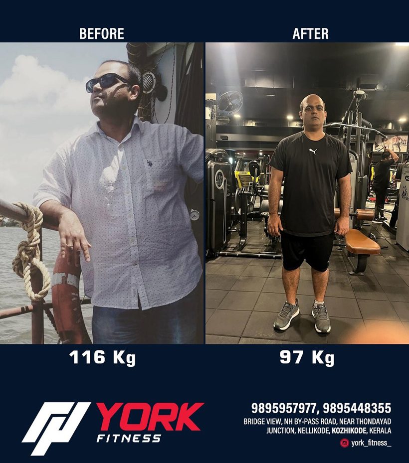 York Fitness member transformation, 116 kg to 97 kg